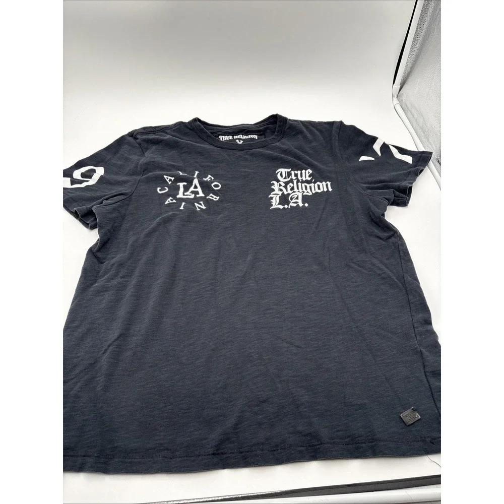 True Religion‎ T-shirt Mens Size XL Black LA California Cotton Multi Crew Tee